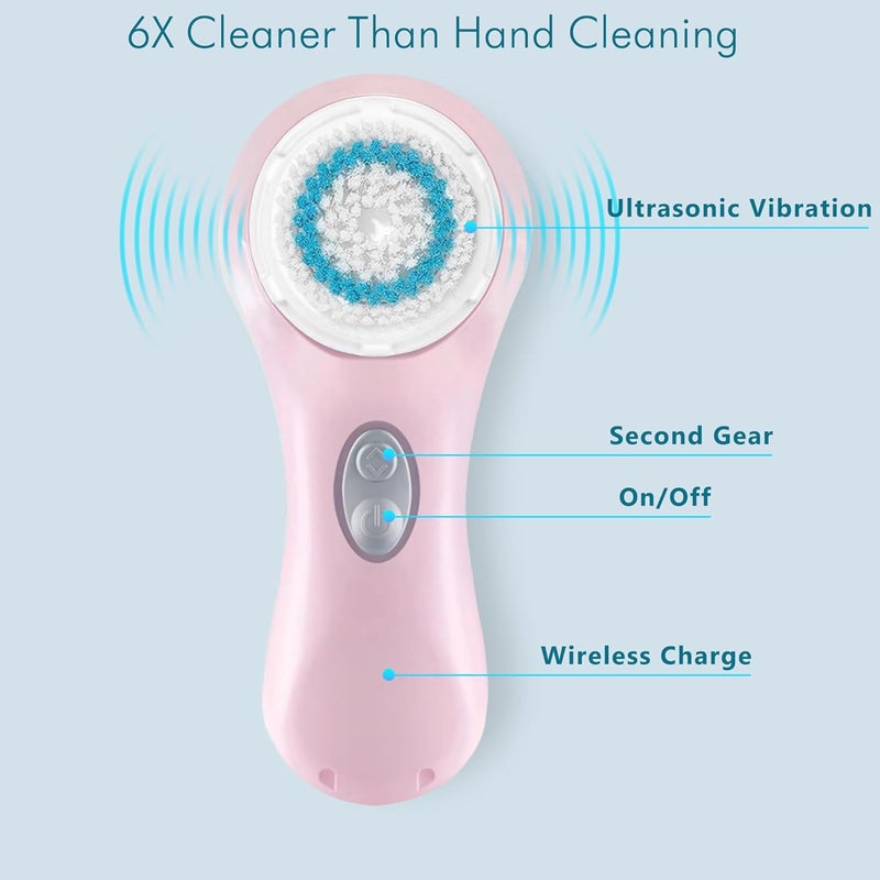 Microtree Electric Facial Cleansing Brush, Sonic Vibrating Rechargeable Face Scrubber Exfoliator, 2 Speeds for Gentle Clean, Face Wash Brush - No Rotation, Safe for All Skin Types - Image 3